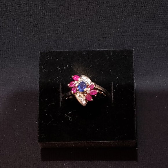 Ruby Navette & Blue Sapphire Sterling Ring - Picture 6 of 6